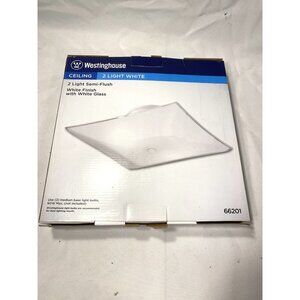westing house 2 light semi flush white ceiling light with white glass 66201